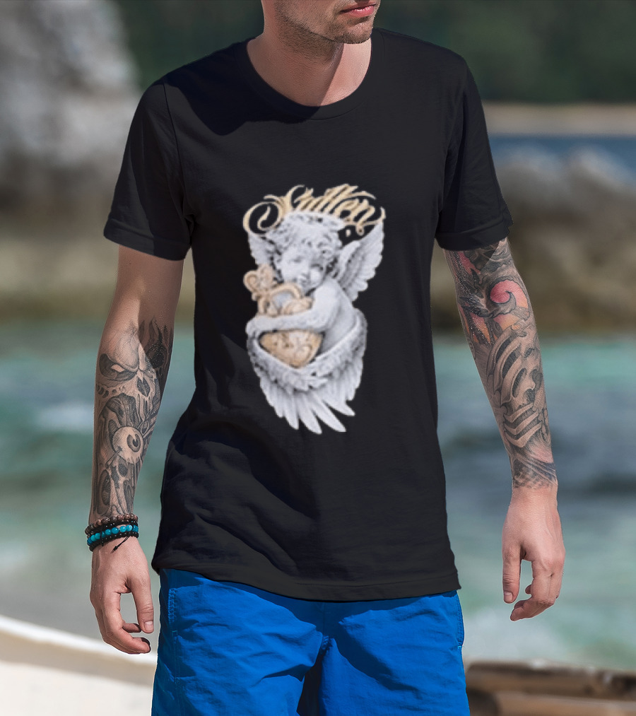 Sullen Heavenly Angel Embracing Heart T-Shirt