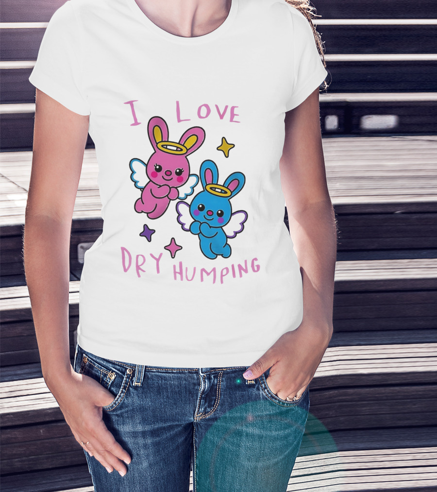 Angel Bunnies I Love Dry Humping Funny Cartoon Characters T-Shirt