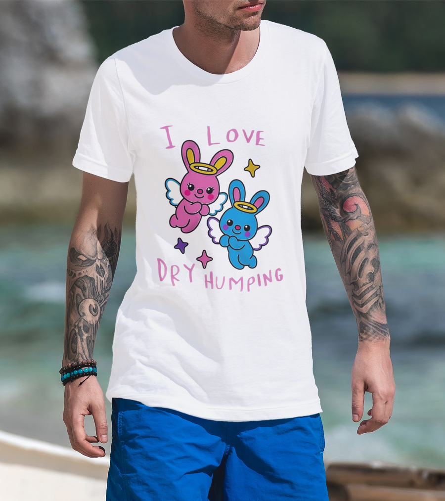 Angel Bunnies I Love Dry Humping Funny Cartoon Characters T-Shirt