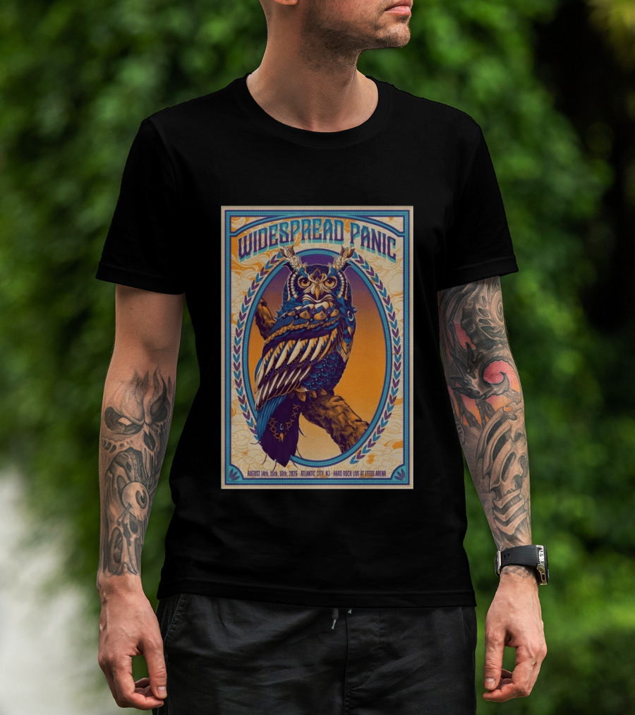 Widespread Panic Atlantic City August 14 16 2026 Hard Rock Live At Etess Arena Owl T-Shirt