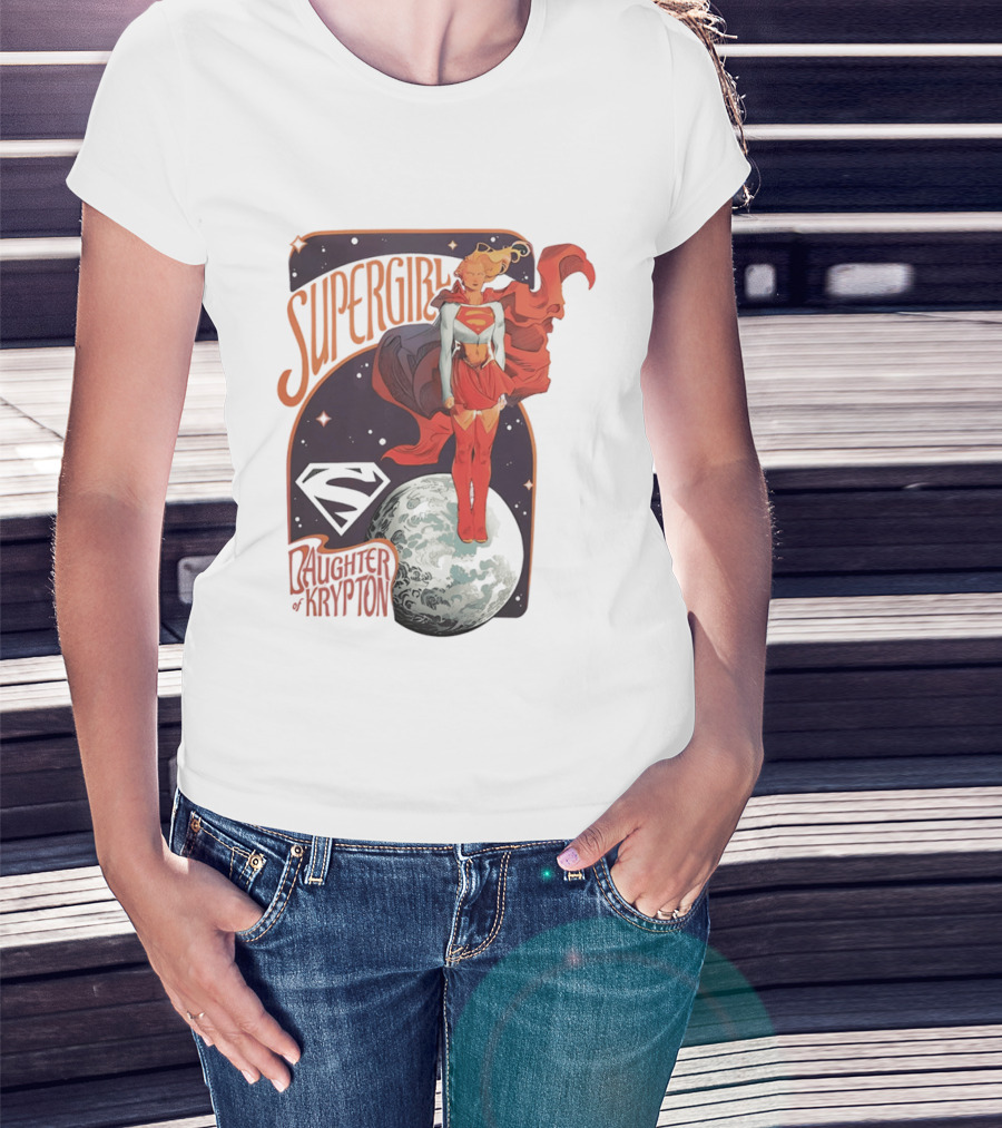 Supergirl Daughter Of Krypton DC Comic Style Superhero Logo Moon Scene T-Shirt