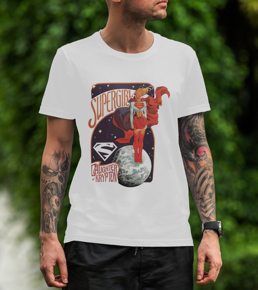Supergirl Daughter Of Krypton DC Comic Style Superhero Logo Moon Scene T-Shirt