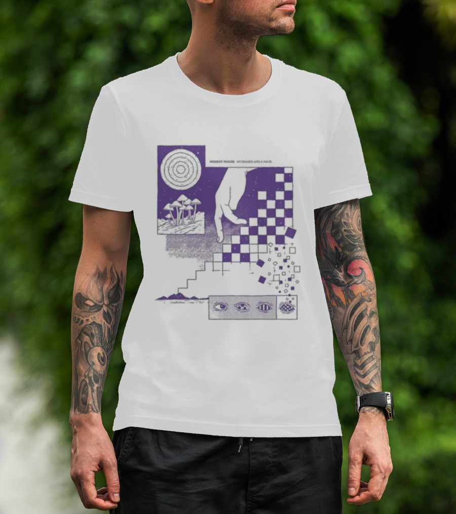 Modest Mouse An Eraser And A Maze Album Artwork Purple Checkerboard T-Shirt