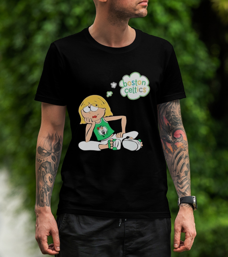Boston Celtics NBA Cartoon Girl Sitting Thought Bubble T-Shirt