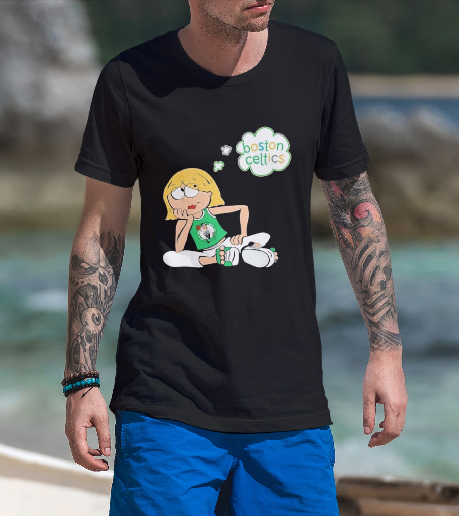 Boston Celtics NBA Cartoon Girl Sitting Thought Bubble T-Shirt