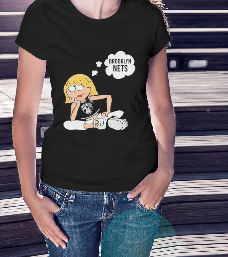Brooklyn Nets Cartoon Girl With Glasses Thought Bubble NBA T-Shirt