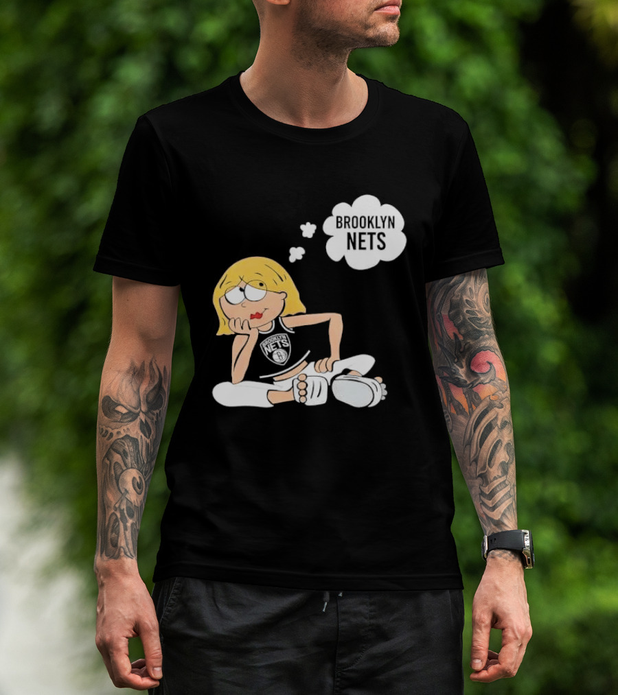 Brooklyn Nets Cartoon Girl With Glasses Thought Bubble NBA T-Shirt