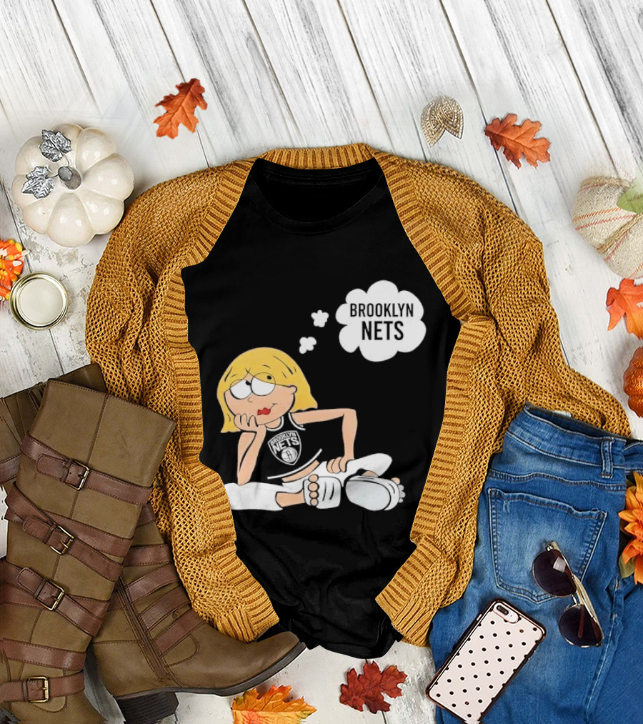 Brooklyn Nets Cartoon Girl With Glasses Thought Bubble NBA T-Shirt