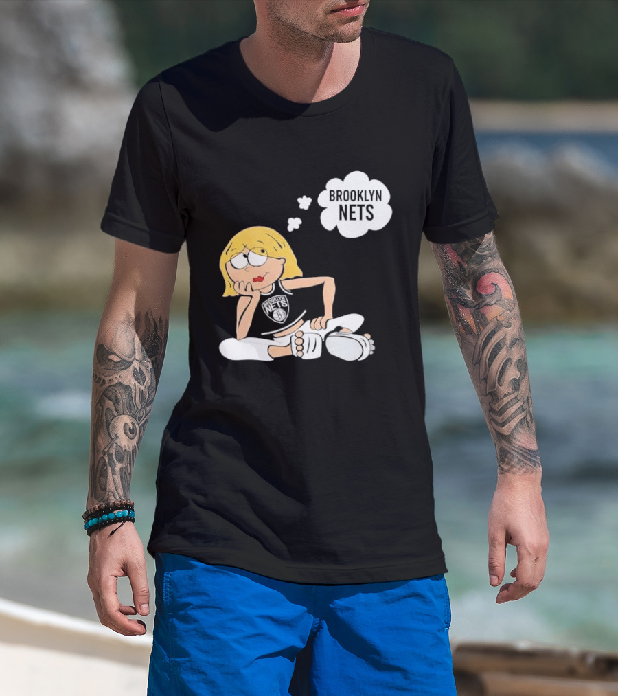 Brooklyn Nets Cartoon Girl With Glasses Thought Bubble NBA T-Shirt