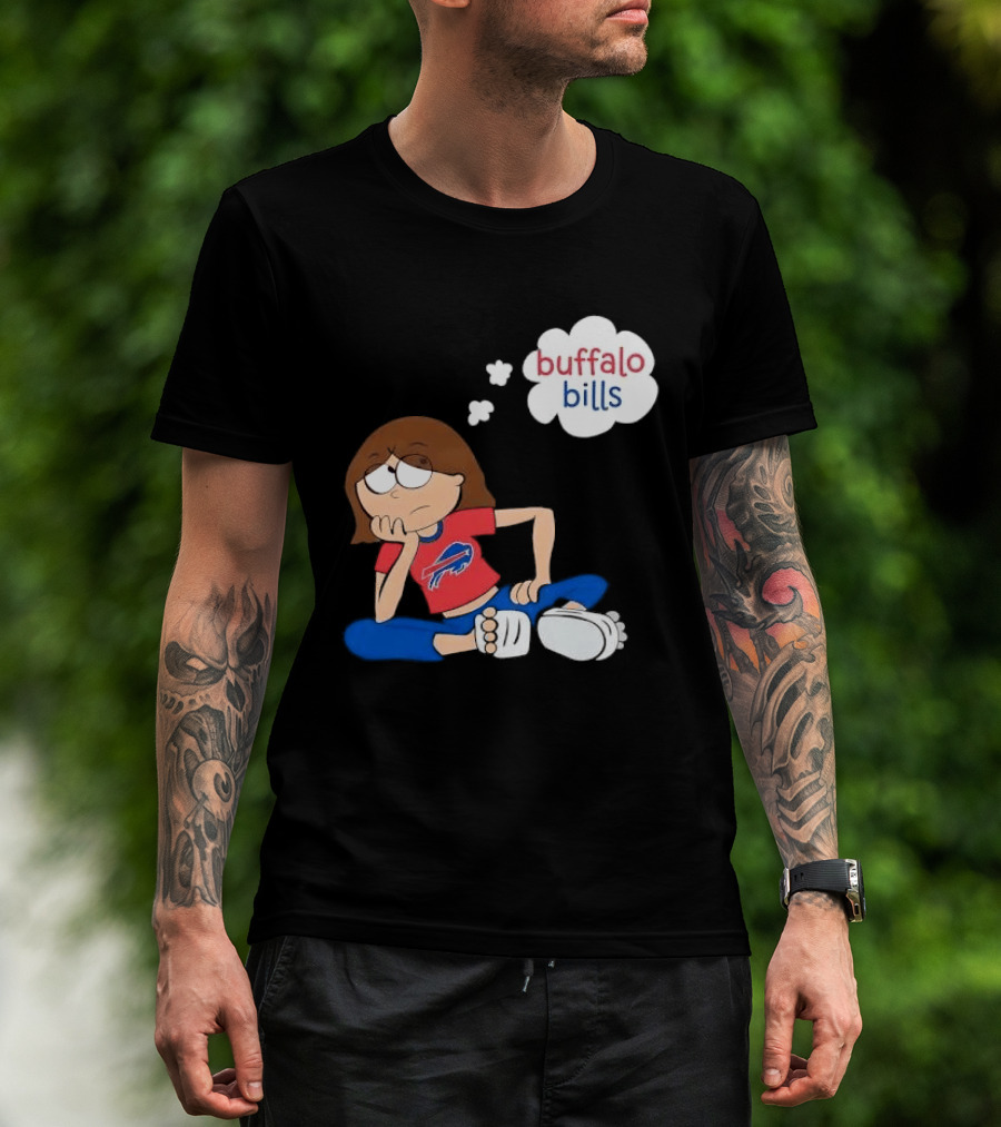 Buffalo Bills Cartoon Thoughtful Girl In Red And Blue Outfit T-Shirt