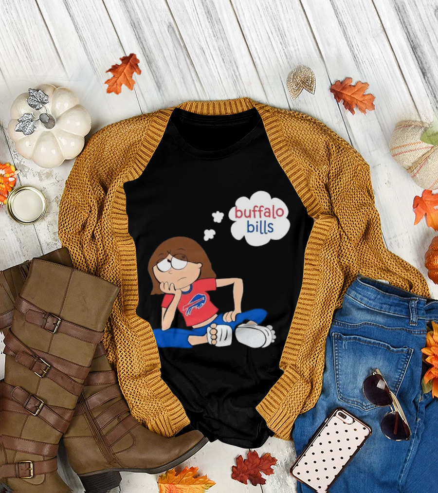 Buffalo Bills Cartoon Thoughtful Girl In Red And Blue Outfit T-Shirt