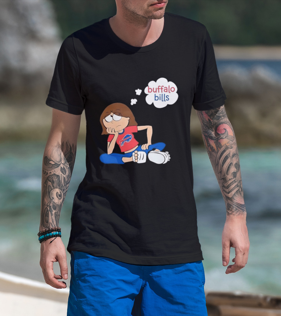 Buffalo Bills Cartoon Thoughtful Girl In Red And Blue Outfit T-Shirt