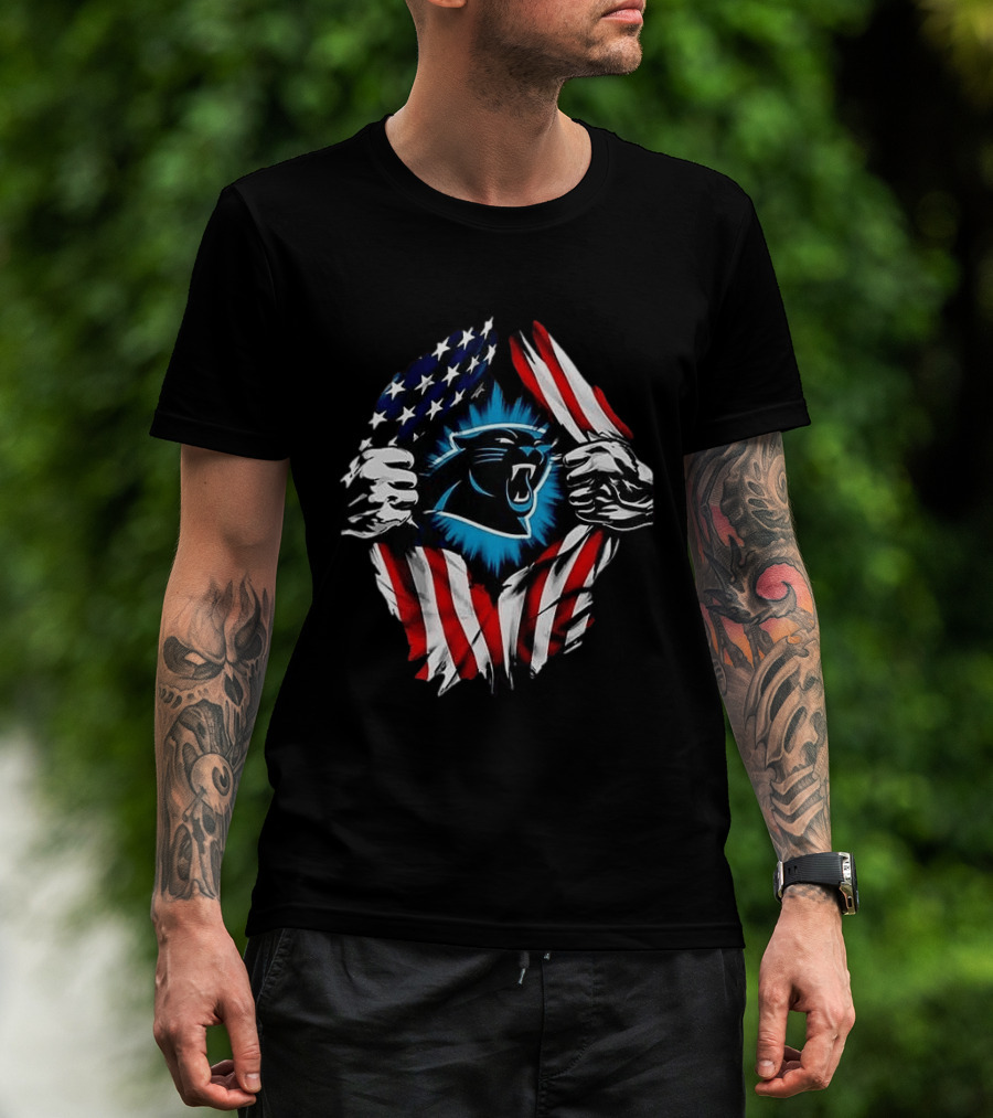 Carolina Panthers Super Man Skull Cap Backwards American Flag Panthers T-Shirt