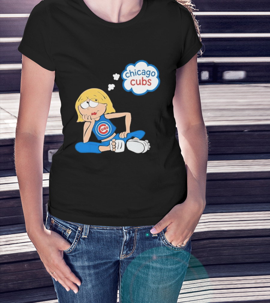 Chicago Cubs MLB Blonde Cartoon Girl Sitting Thought Bubble T-Shirt