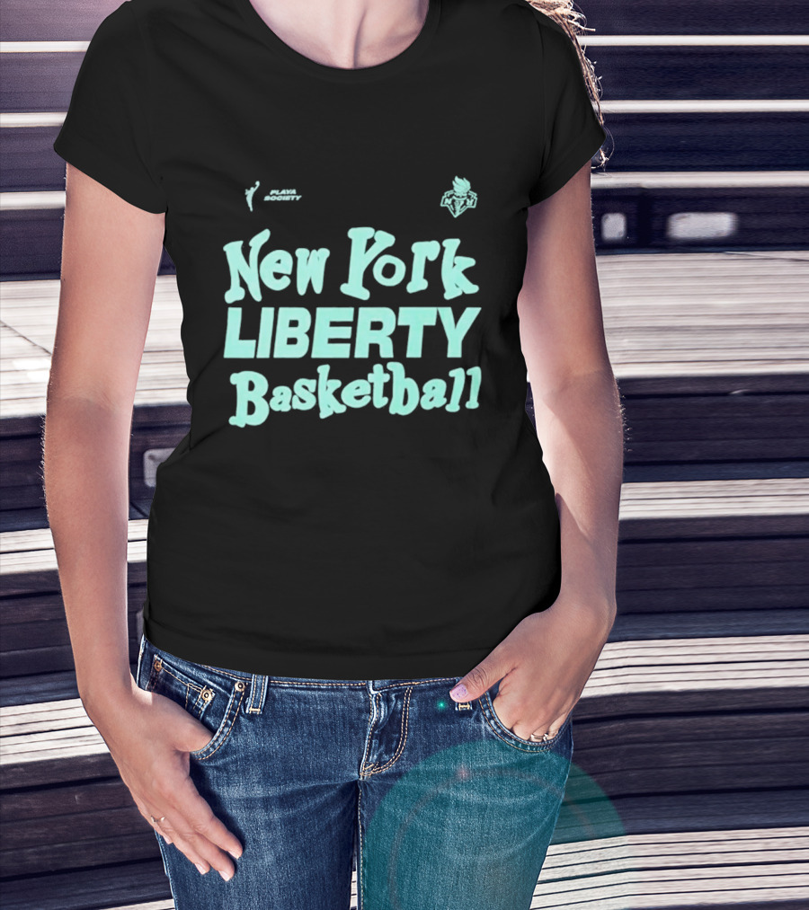 Jason Sudeikis Playa Society New York Liberty Basketball Wordmark T-Shirt