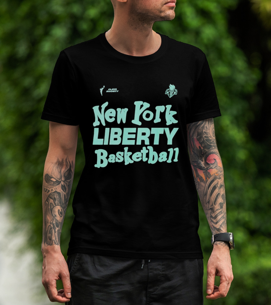 Jason Sudeikis Playa Society New York Liberty Basketball Wordmark T-Shirt