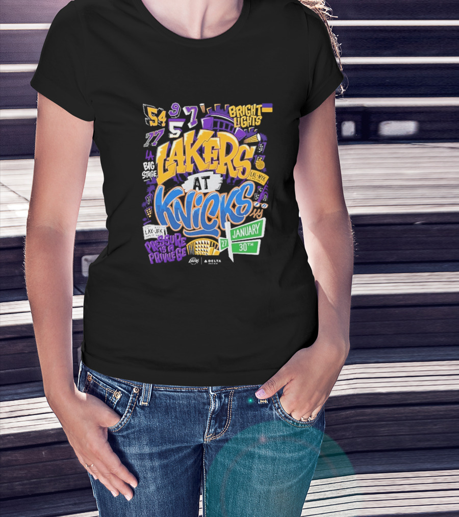 Lakers At Knicks Bright Lights New York January 27 30 2026 T-Shirt