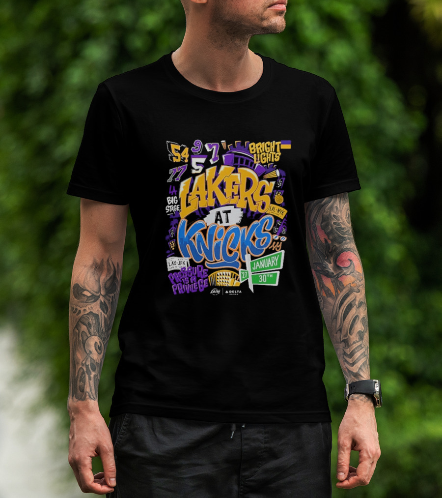 Lakers At Knicks Bright Lights New York January 27 30 2026 T-Shirt