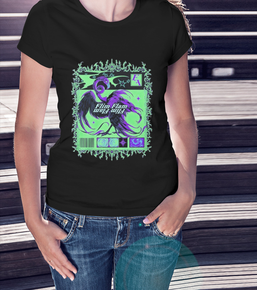Flim Flam Flamingo Comic Cover Retro Art With Psychedelic Patterns And Barcode T-Shirt