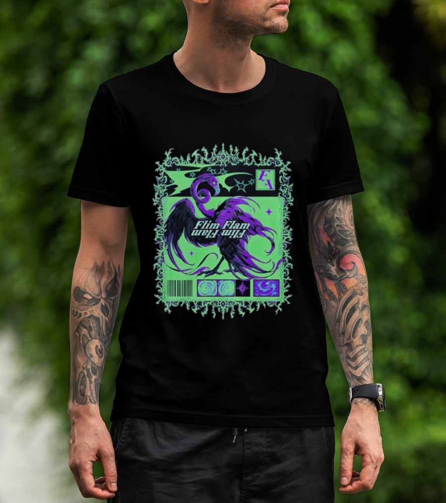 Flim Flam Flamingo Comic Cover Retro Art With Psychedelic Patterns And Barcode T-Shirt