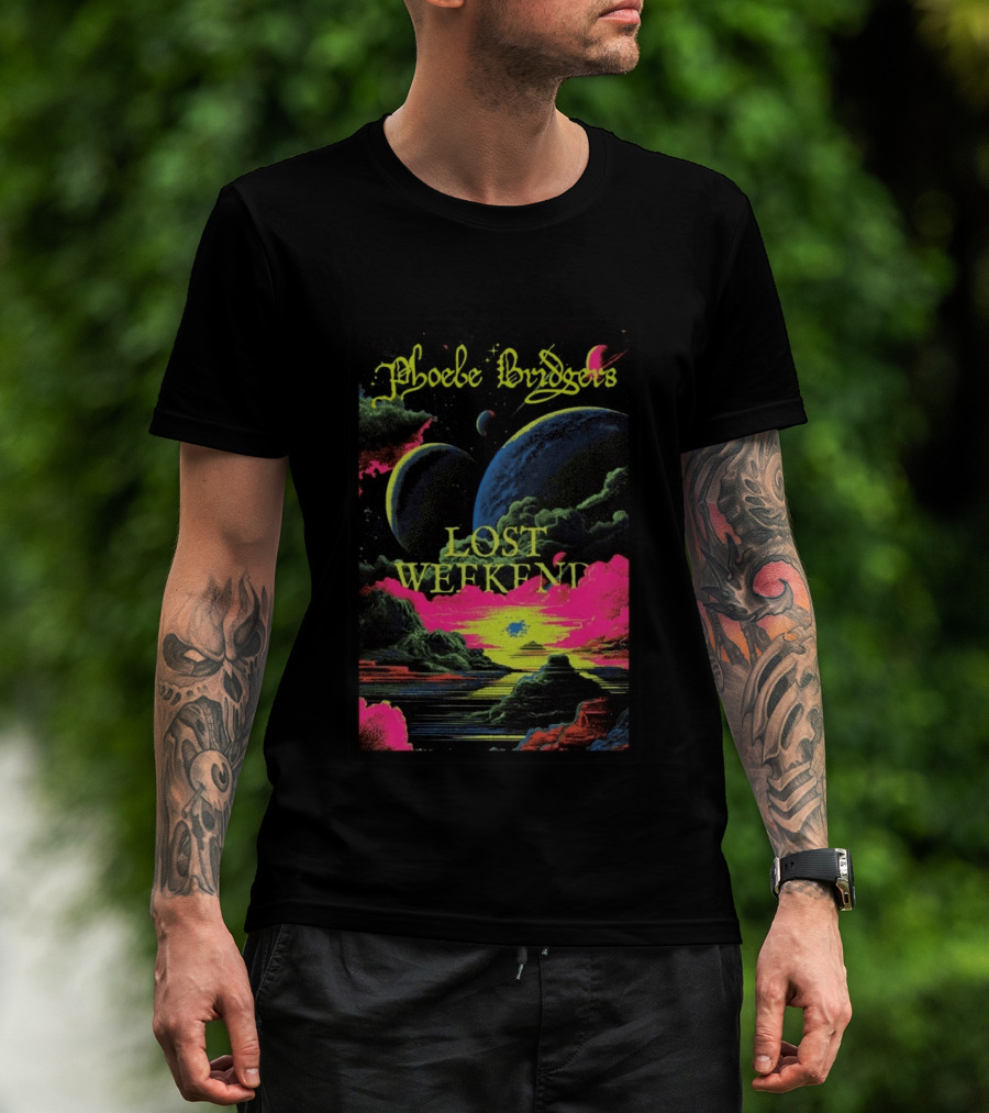 Phoebe Bridgers Lost Weekend 2026 Cosmic Event Planets Clouds Neon T-Shirt