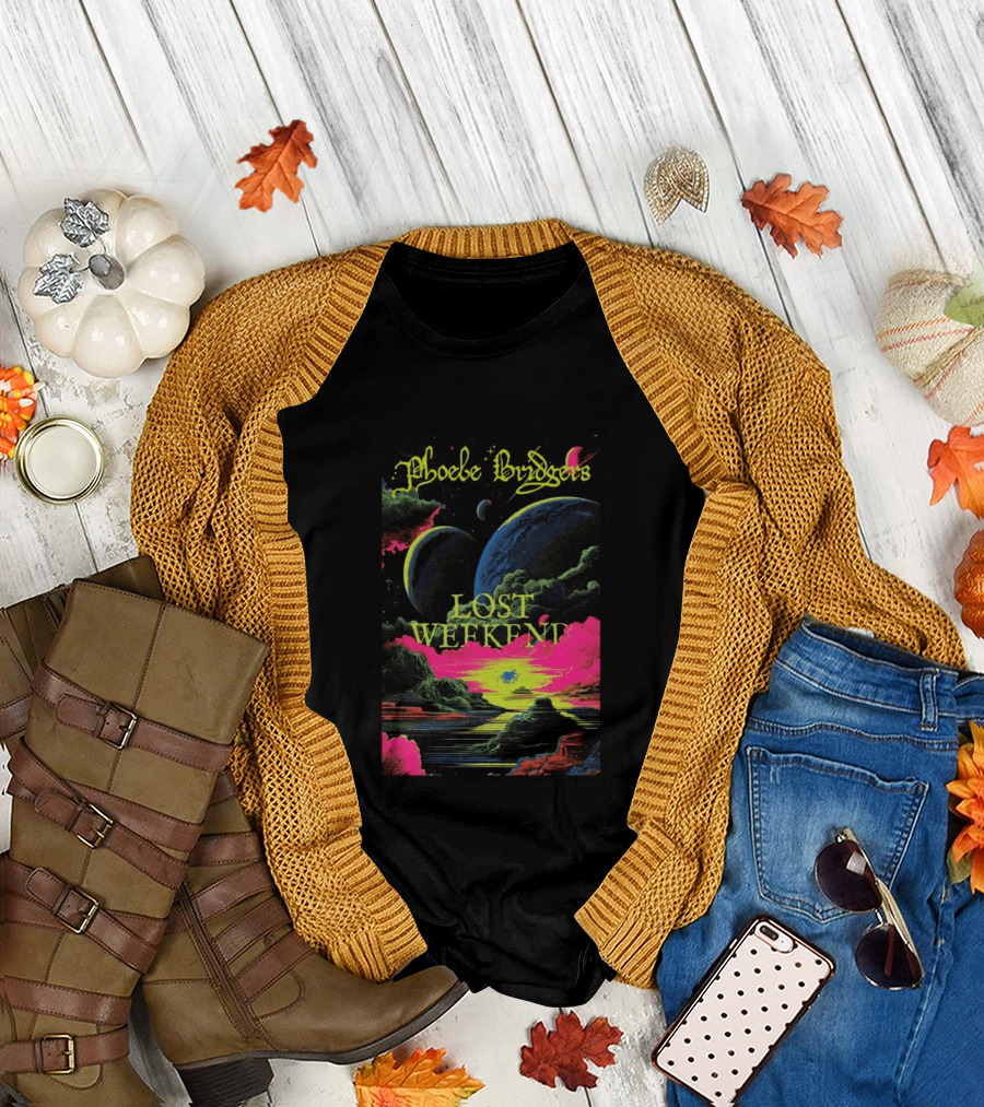 Phoebe Bridgers Lost Weekend 2026 Cosmic Event Planets Clouds Neon T-Shirt