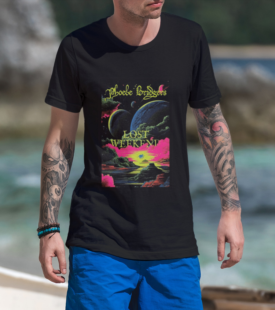 Phoebe Bridgers Lost Weekend 2026 Cosmic Event Planets Clouds Neon T-Shirt