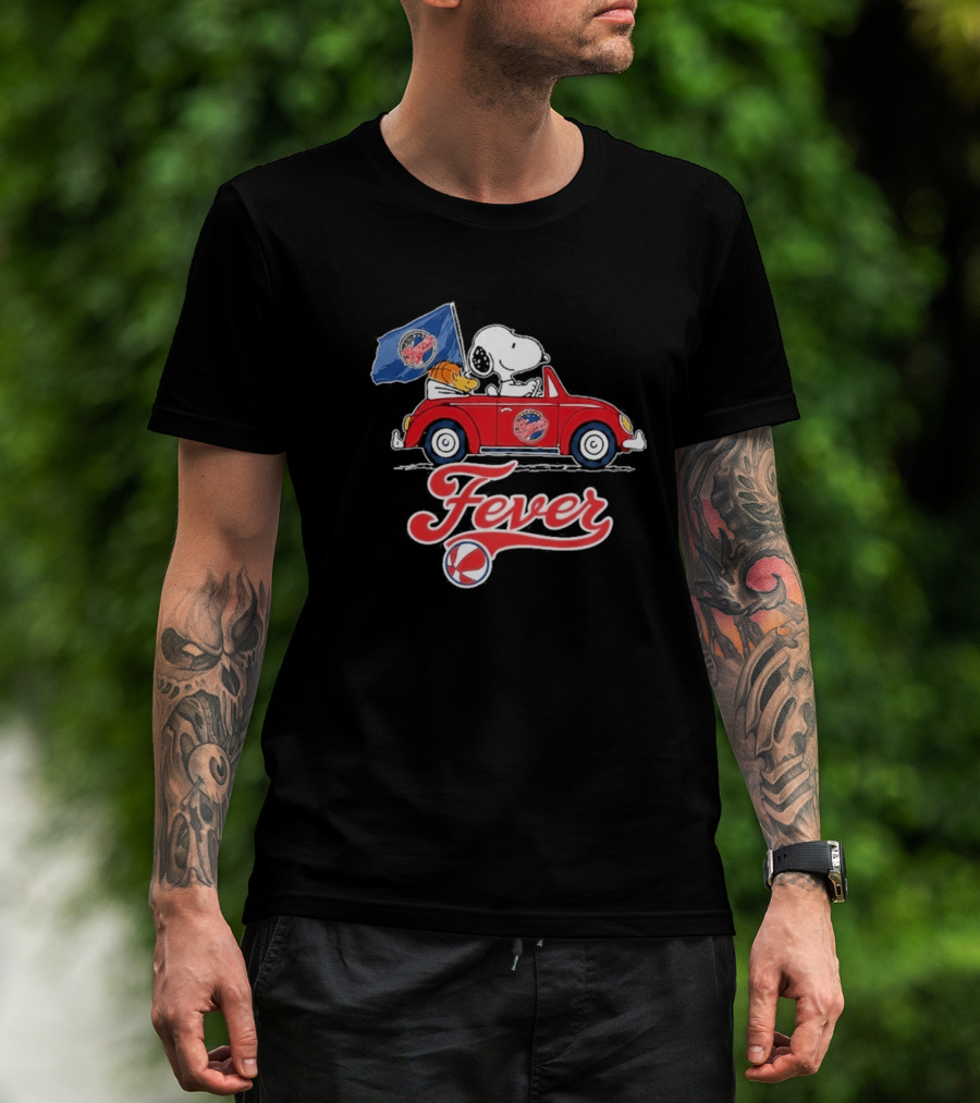 Snoopy Driving Red Car With Indiana Fever WNBA Basketball Logos T-Shirt