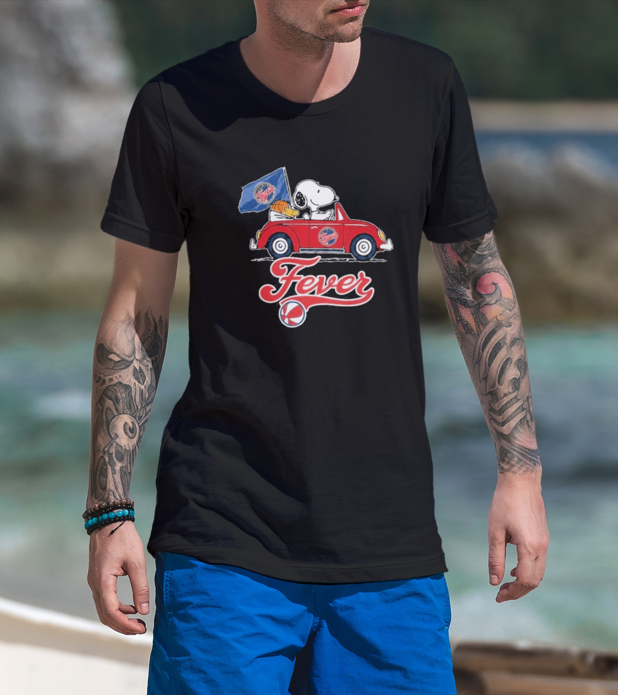 Snoopy Driving Red Car With Indiana Fever WNBA Basketball Logos T-Shirt