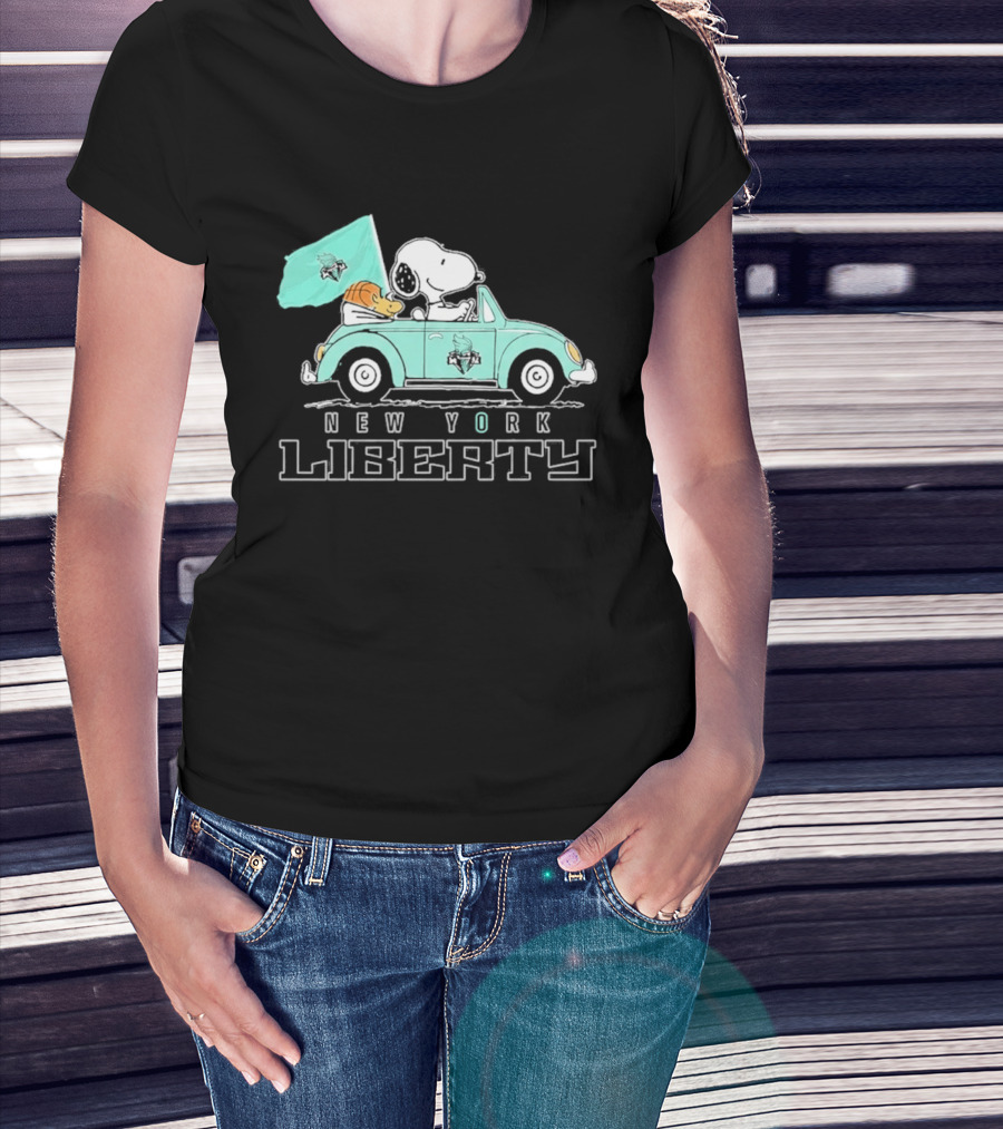 Snoopy Driving Car New York Liberty WNBA Basketball T-Shirt