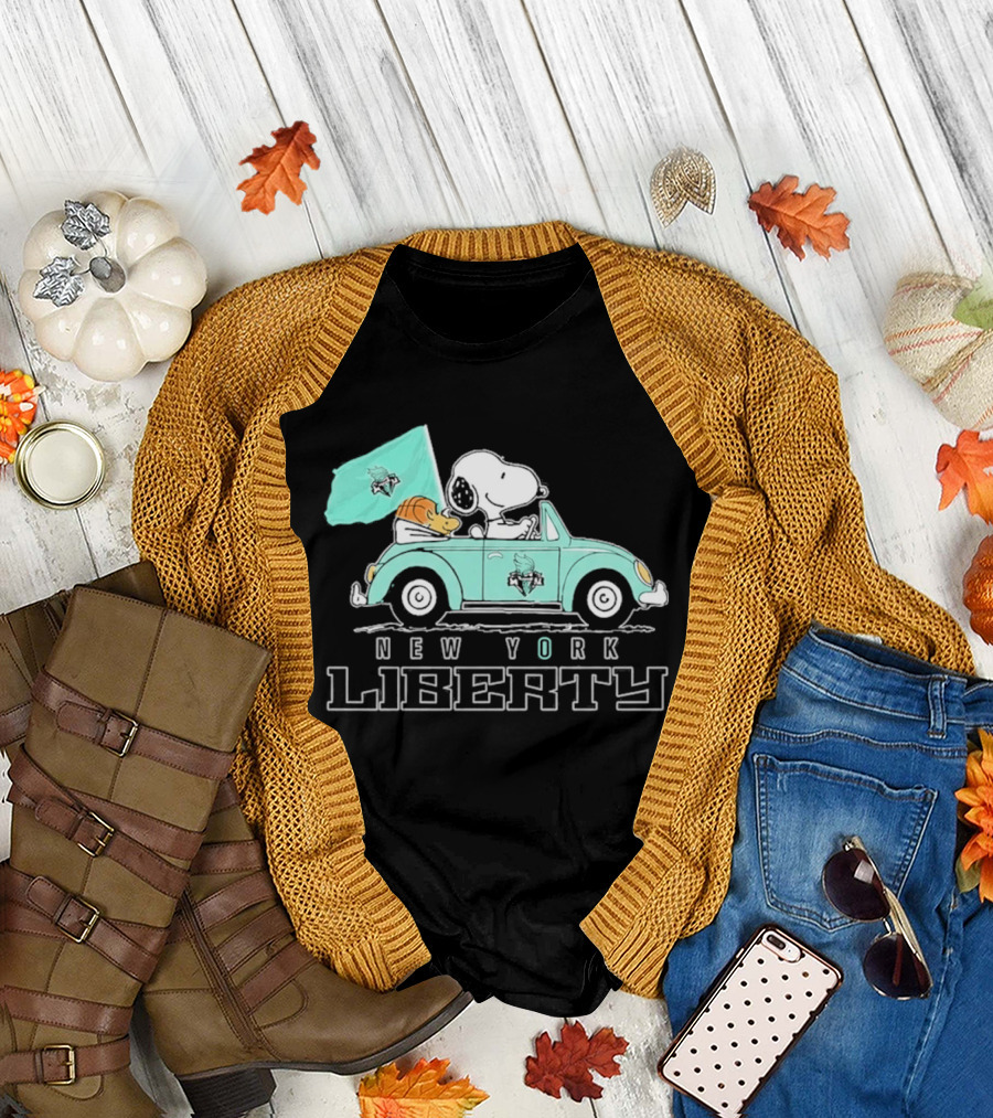 Snoopy Driving Car New York Liberty WNBA Basketball T-Shirt