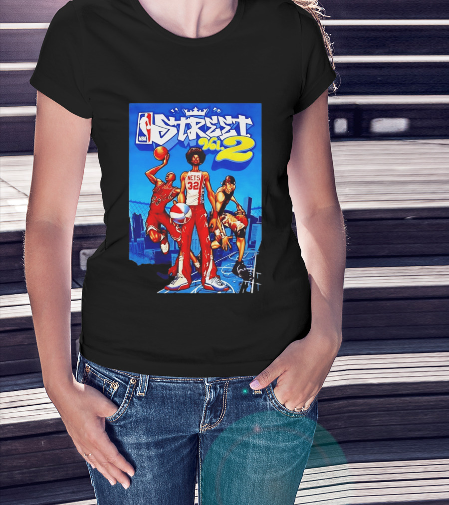 NBA Street Vol 2 Nets 32 Cartoon Players Basketball Game T-Shirt