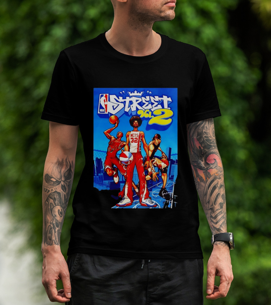 NBA Street Vol 2 Nets 32 Cartoon Players Basketball Game T-Shirt