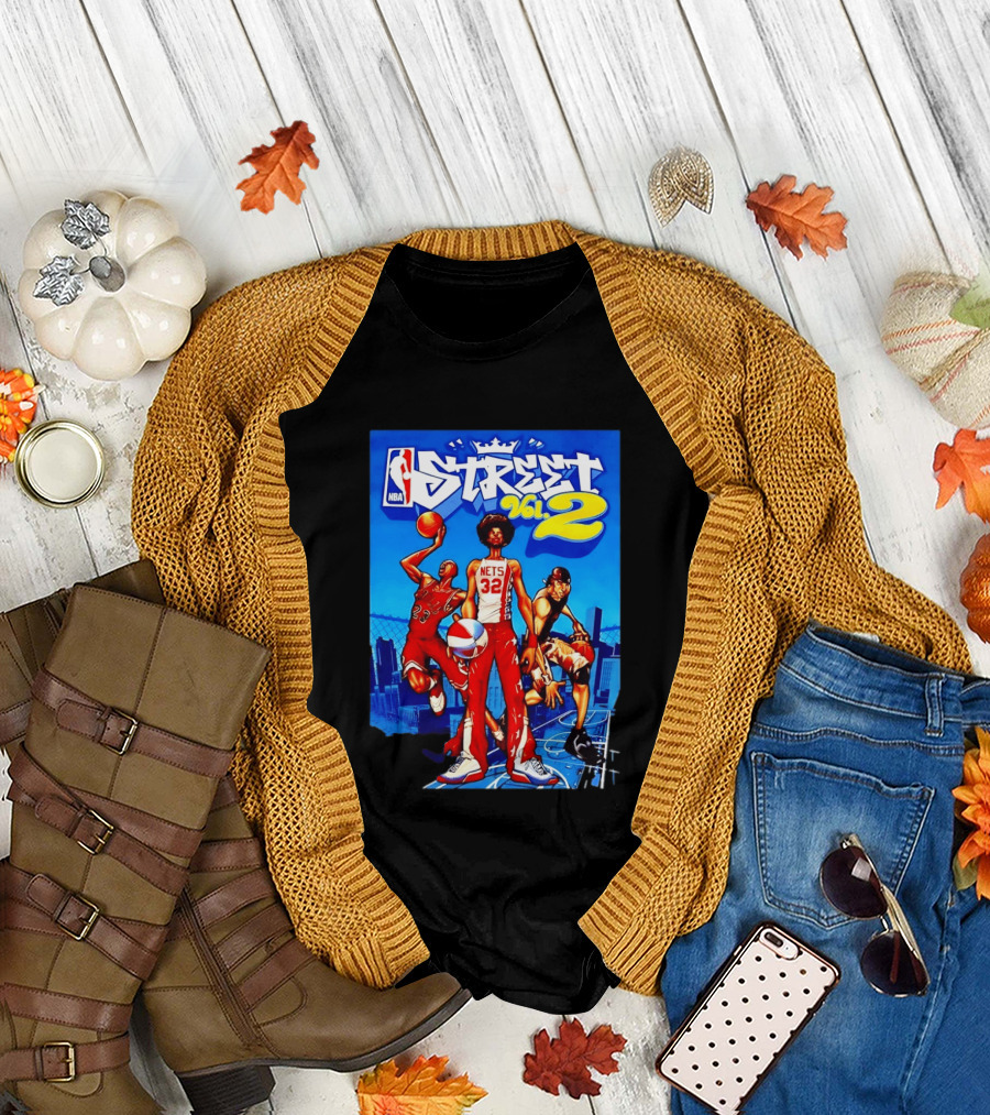 NBA Street Vol 2 Nets 32 Cartoon Players Basketball Game T-Shirt