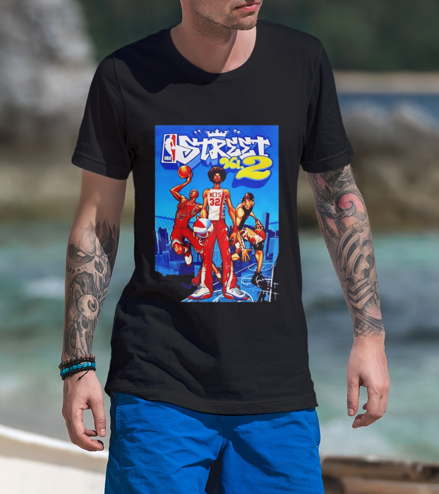 NBA Street Vol 2 Nets 32 Cartoon Players Basketball Game T-Shirt