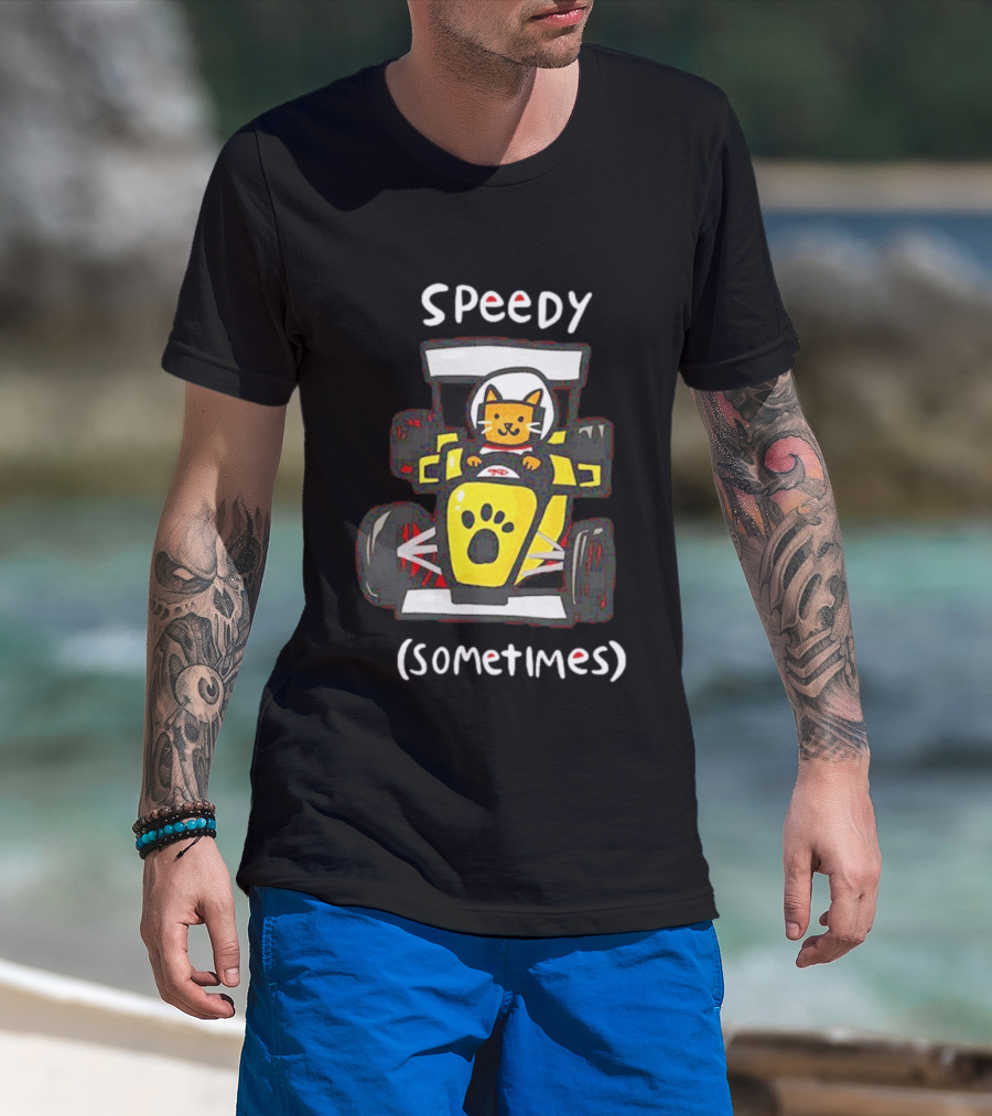 Speedy Sometimes Cat Racecar Paw Print Racing T-Shirt
