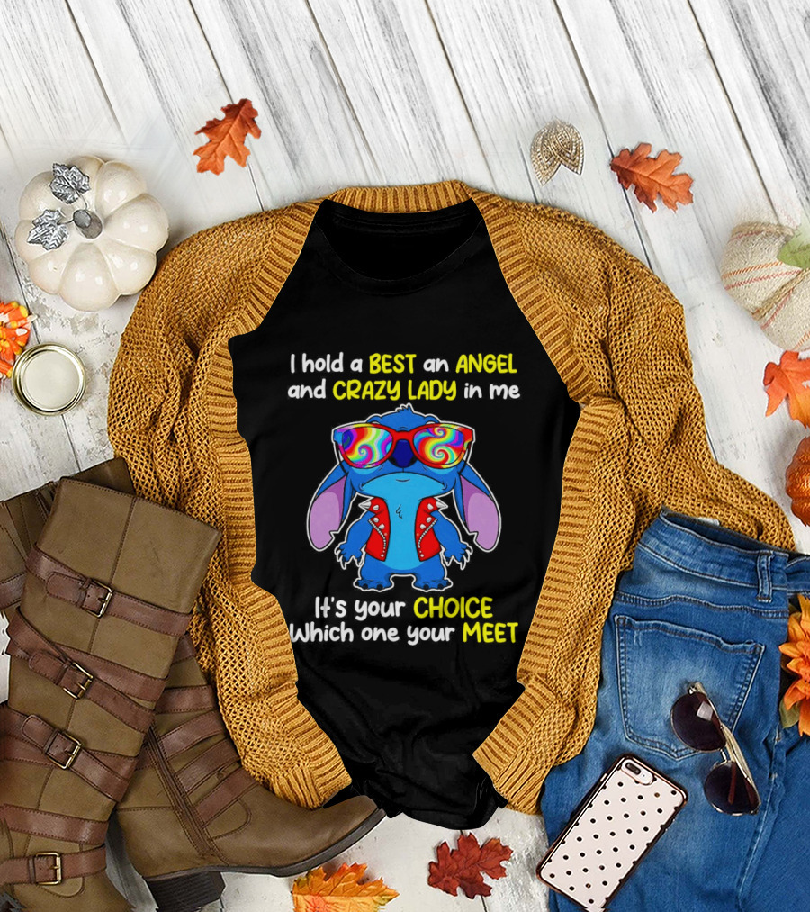 Stitch Disney Best Angel Crazy Lady Choice Meet T-Shirt