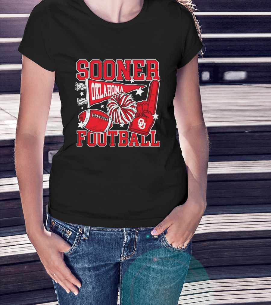 Oklahoma Sooners Football Sooner OU Pom Pom Foam Finger Pennant T-Shirt