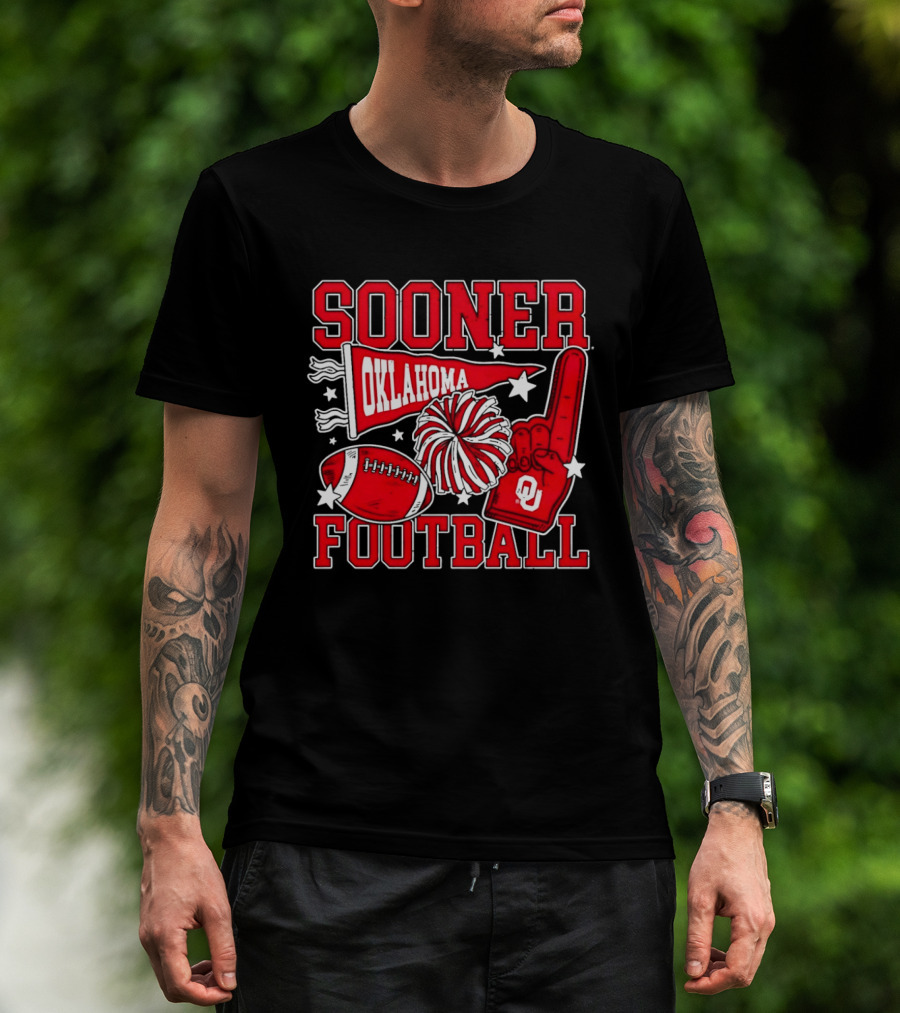 Oklahoma Sooners Football Sooner OU Pom Pom Foam Finger Pennant T-Shirt