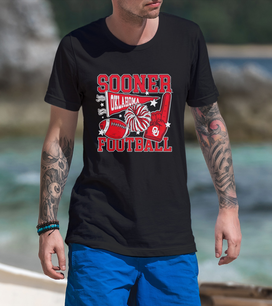 Oklahoma Sooners Football Sooner OU Pom Pom Foam Finger Pennant T-Shirt