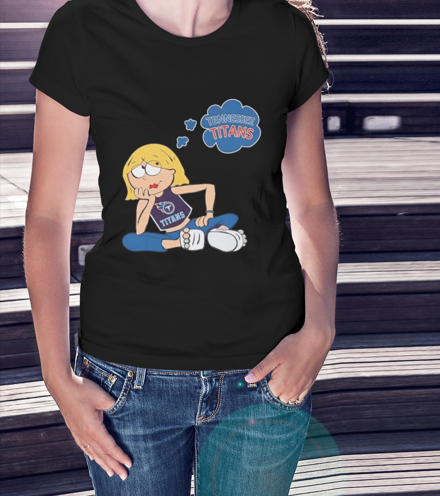 Tennessee Titans Blonde Cartoon Girl Sitting Thinking Thought Bubble Titans T-Shirt