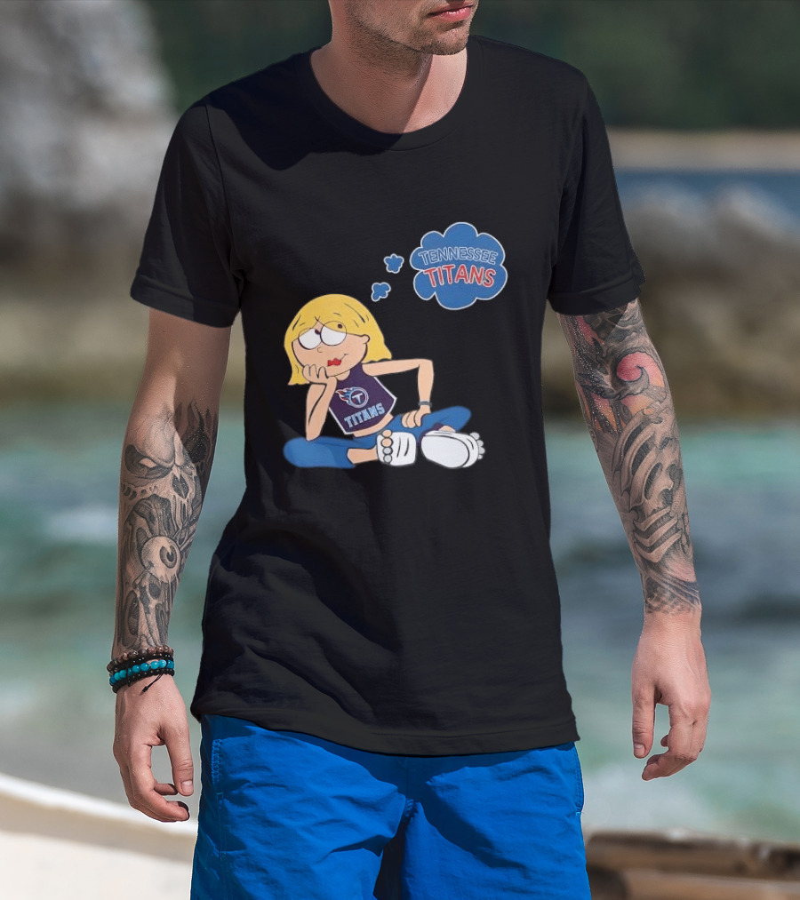 Tennessee Titans Blonde Cartoon Girl Sitting Thinking Thought Bubble Titans T-Shirt