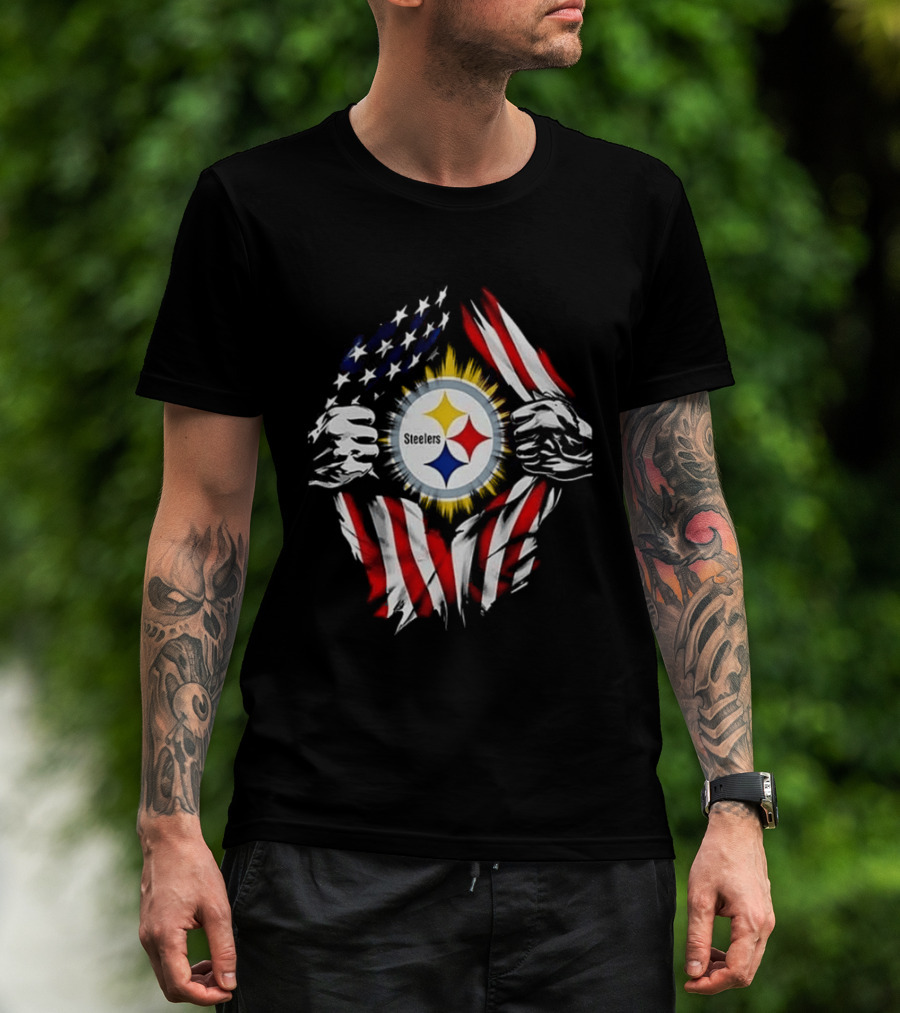 Pittsburgh Steelers Superman Skull Cap USA Flag T-Shirt