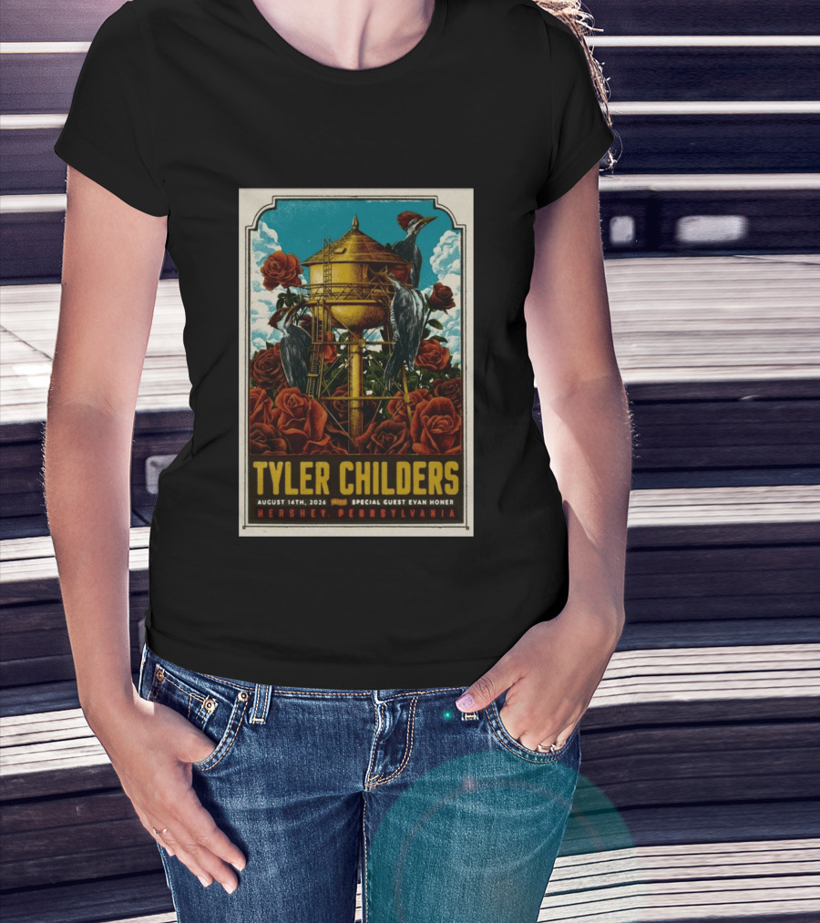 Tyler Childers August 14 2026 Hershey PA Water Tower Woodpeckers Roses T-Shirt