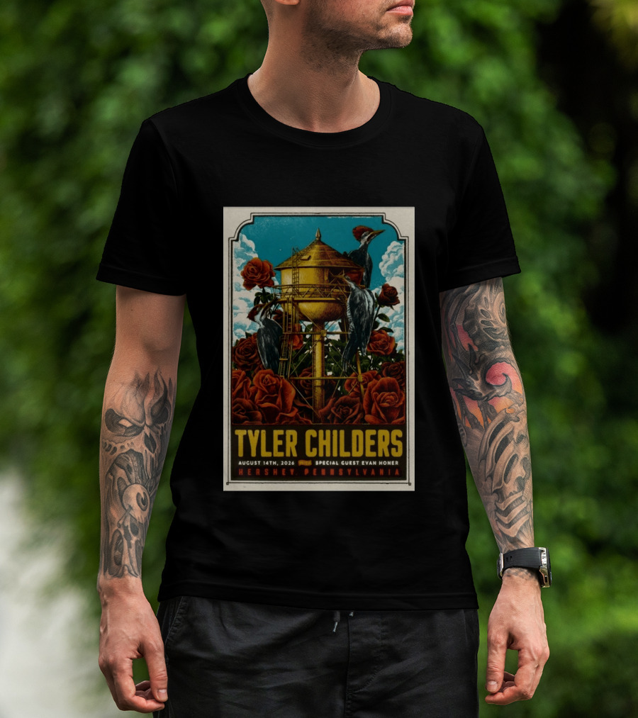 Tyler Childers August 14 2026 Hershey PA Water Tower Woodpeckers Roses T-Shirt