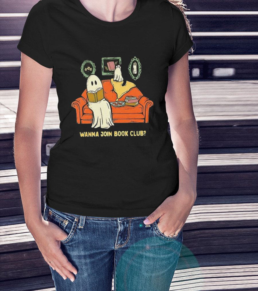 Wanna Join Book Club Ghost Cat Spooky Halloween Cookies T-Shirt