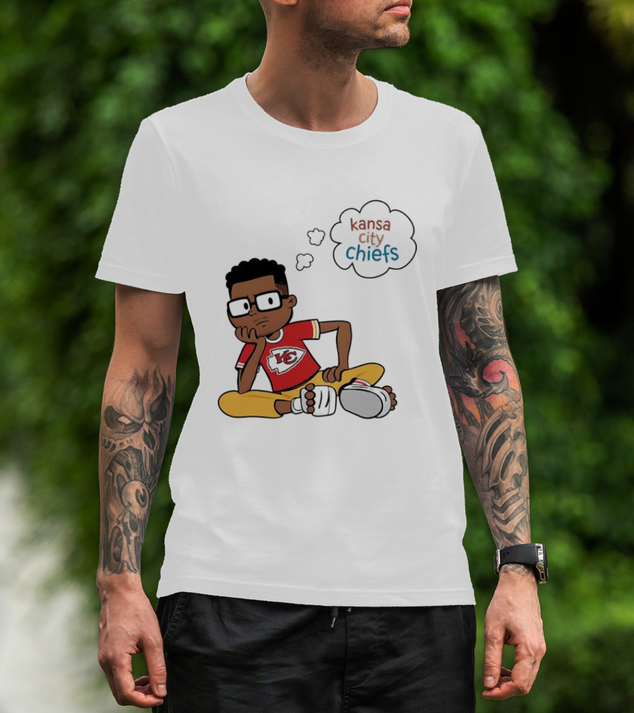 Kansas City Chiefs Cartoon Boy Thought Bubble Sitting With KC T-Shirt