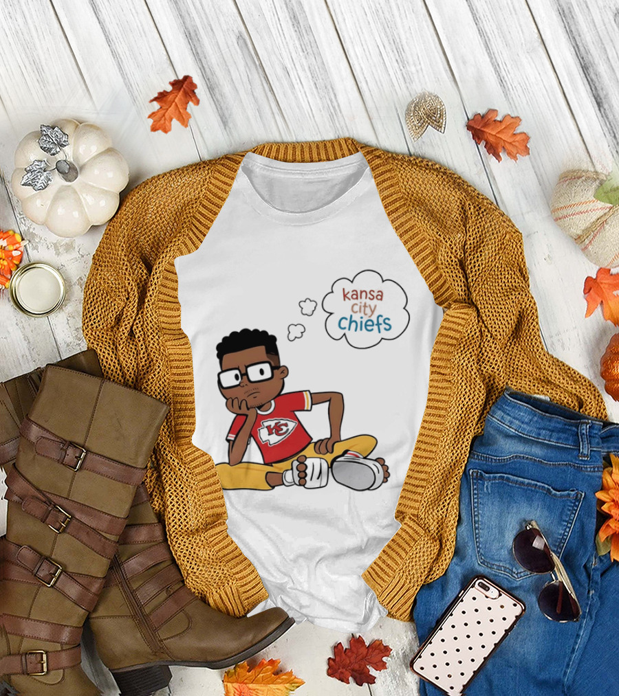Kansas City Chiefs Cartoon Boy Thought Bubble Sitting With KC T-Shirt