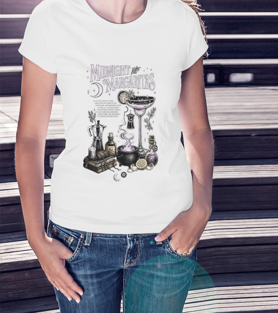 Midnight Margaritas Witchy Cocktail Cauldron Eye Of Newt Toe Of Frog Recipe Potion Essentials T-Shirt