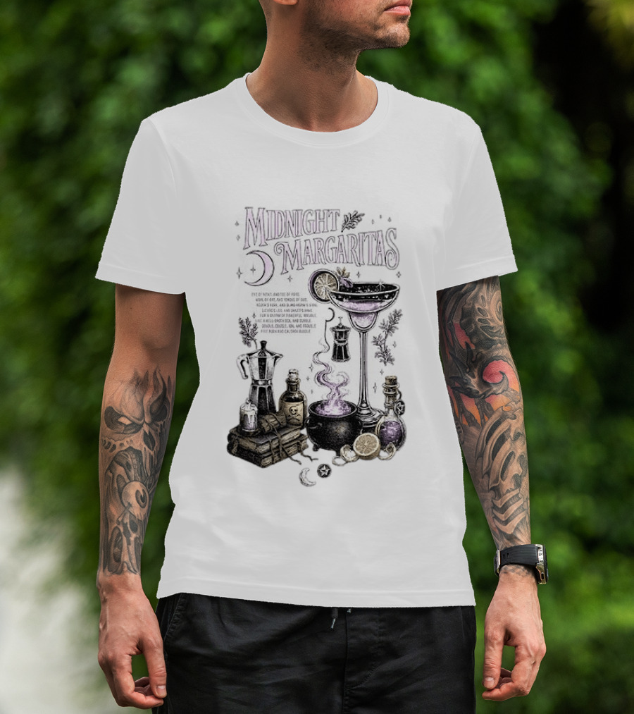 Midnight Margaritas Witchy Cocktail Cauldron Eye Of Newt Toe Of Frog Recipe Potion Essentials T-Shirt